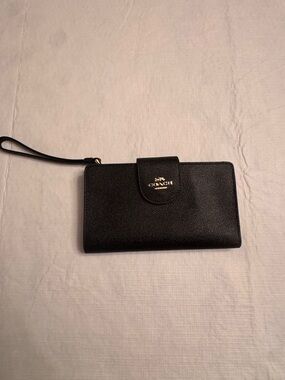Coach Black Leather Wristlet with Gold Accent